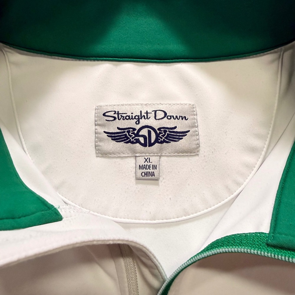 Straight Down‎ Mens XL White Green Quarter Zip Golf Pullover Performance Shirt - Picture 3 of 11
